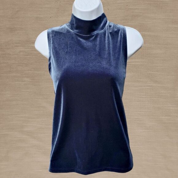 J.Crew Blue Velvet Mock Neck Tank Top Sleeveless Shell Shirt Top Womens Small - Picture 4 of 10